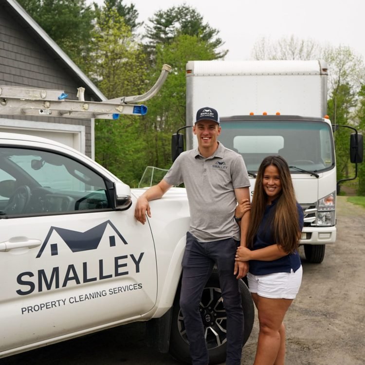 Smalley PCS team standing next to company truck in Sidney, Maine